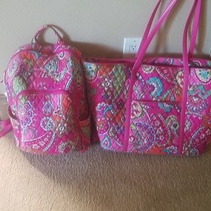 Vera Bradley backpack and matching tote bag